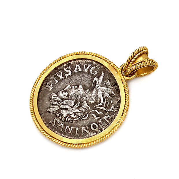 Yellow Gold & Ancient Denarius Coin Pendant - "Caracalla"