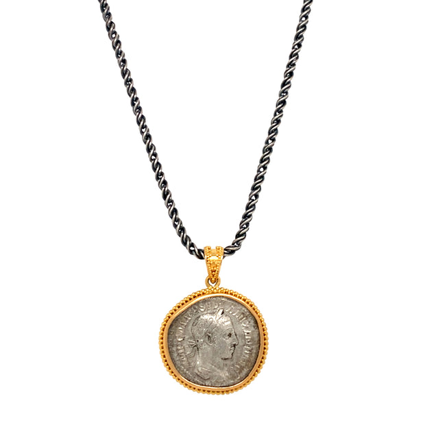 Yellow Gold & Ancient Denarius Coin Pendant - "Severus"