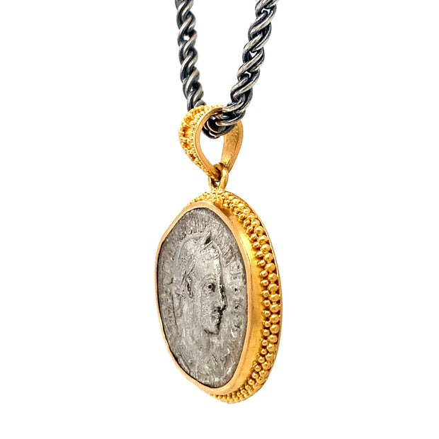 Yellow Gold & Ancient Denarius Coin Pendant - "Severus"