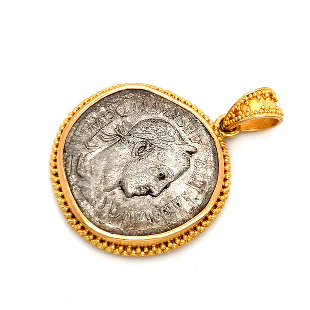 Yellow Gold & Ancient Denarius Coin Pendant - "Severus"