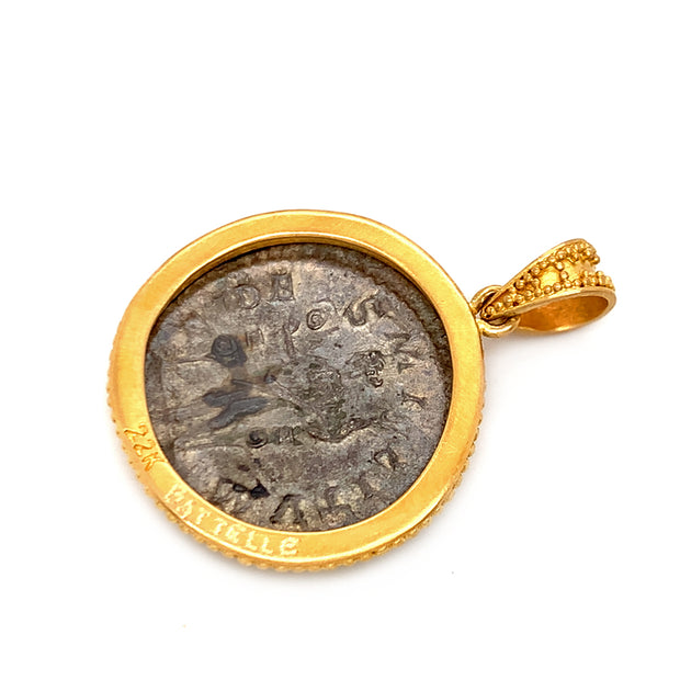 Yellow Gold & Ancient Denarius Coin Pendant - "Severus"