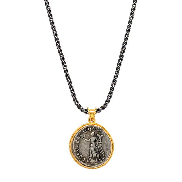 Yellow Gold & Ancient Denarius Coin Pendant - "Trajan"