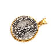 Yellow Gold & Ancient Denarius Coin Pendant - "Trajan"