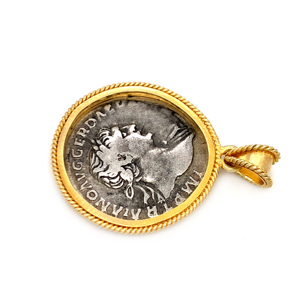 Yellow Gold & Ancient Denarius Coin Pendant - "Trajan"