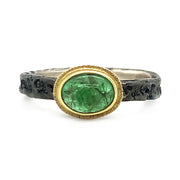 Yellow Gold and Sterling Silver Emerald Ring - "Fern Allure"