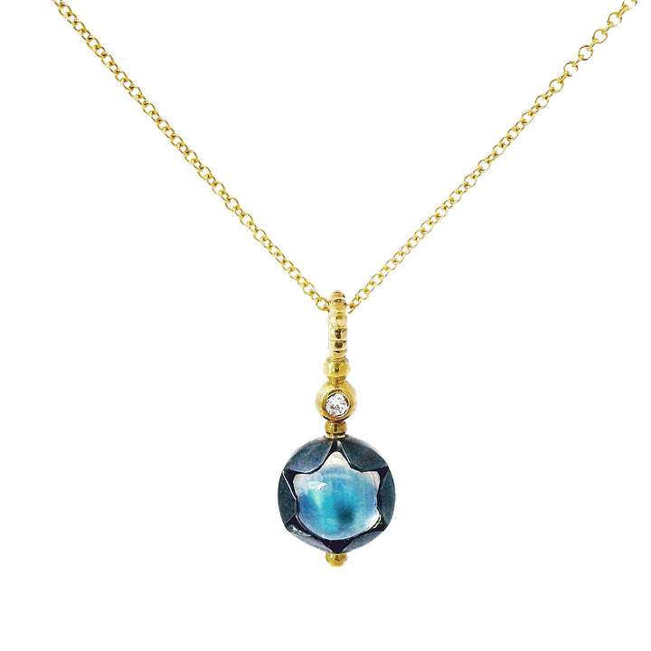 Yellow Gold & Oxidized Silver Rainbow Moonstone Necklace - "Galactic Elixir"