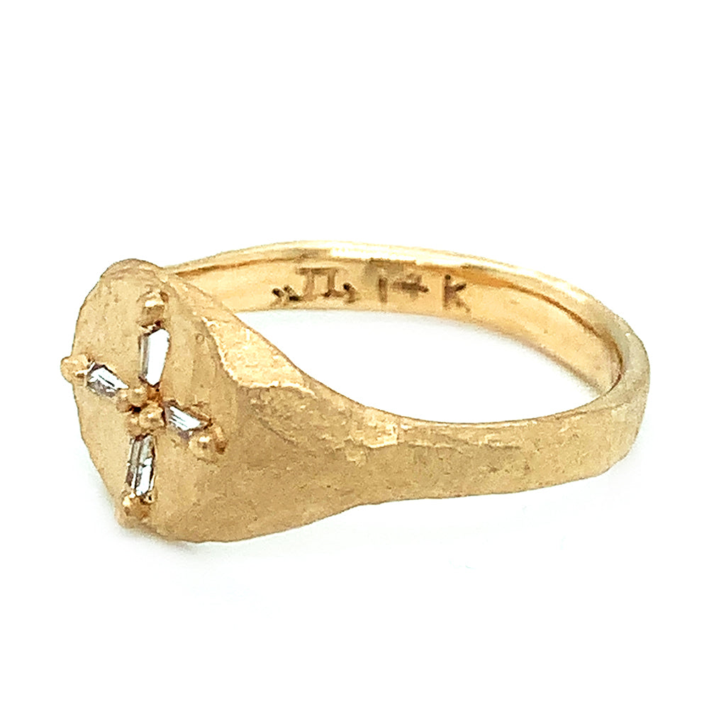 Diamond Baguette Gold Signet Ring - "Byzantium"