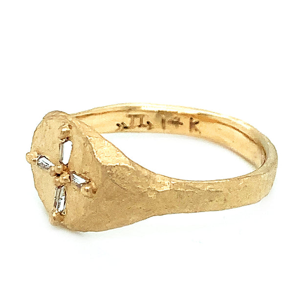 Diamond Baguette Gold Signet Ring - "Byzantium"