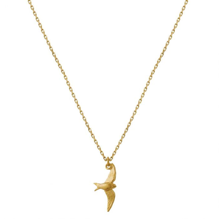 18K Yellow Gold Necklace - "Teeny Tiny Swallow"