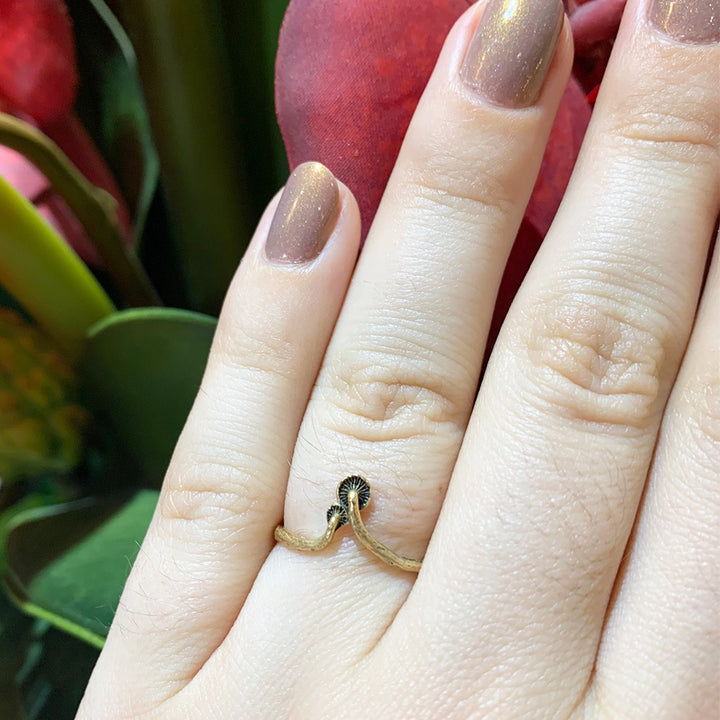 Yellow Gold Mushroom Ring - "Tiniest of Twins"