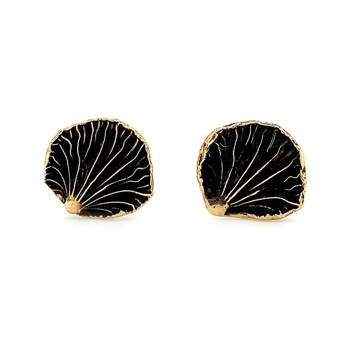 Yellow Gold Stud Earrings - "Large Oyster Mushrooms"
