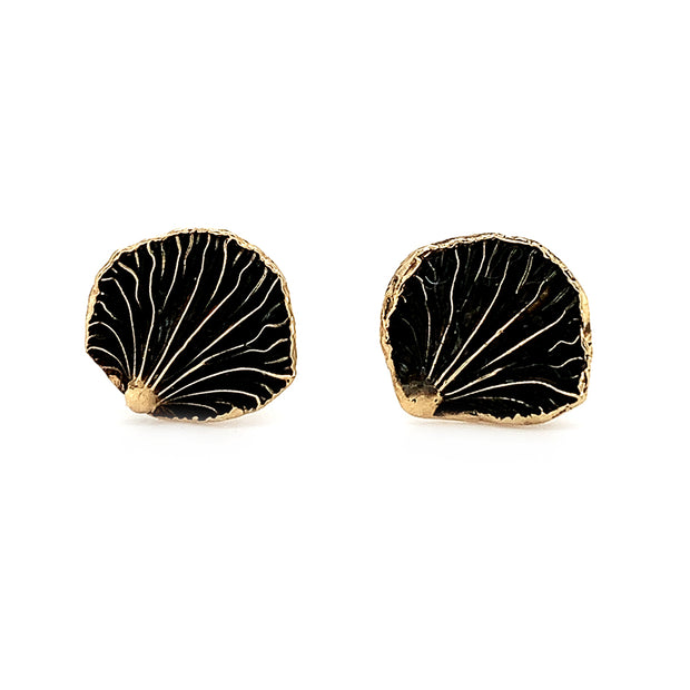 14K Yellow Gold Stud Earrings - "Large Oyster Mushrooms"