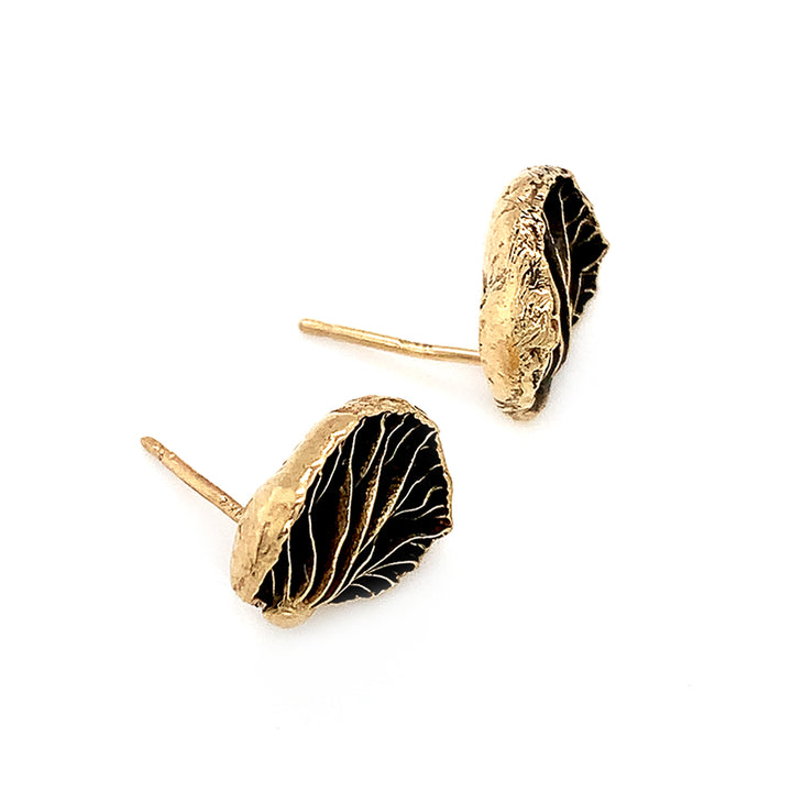 Yellow Gold Stud Earrings - "Large Oyster Mushrooms"