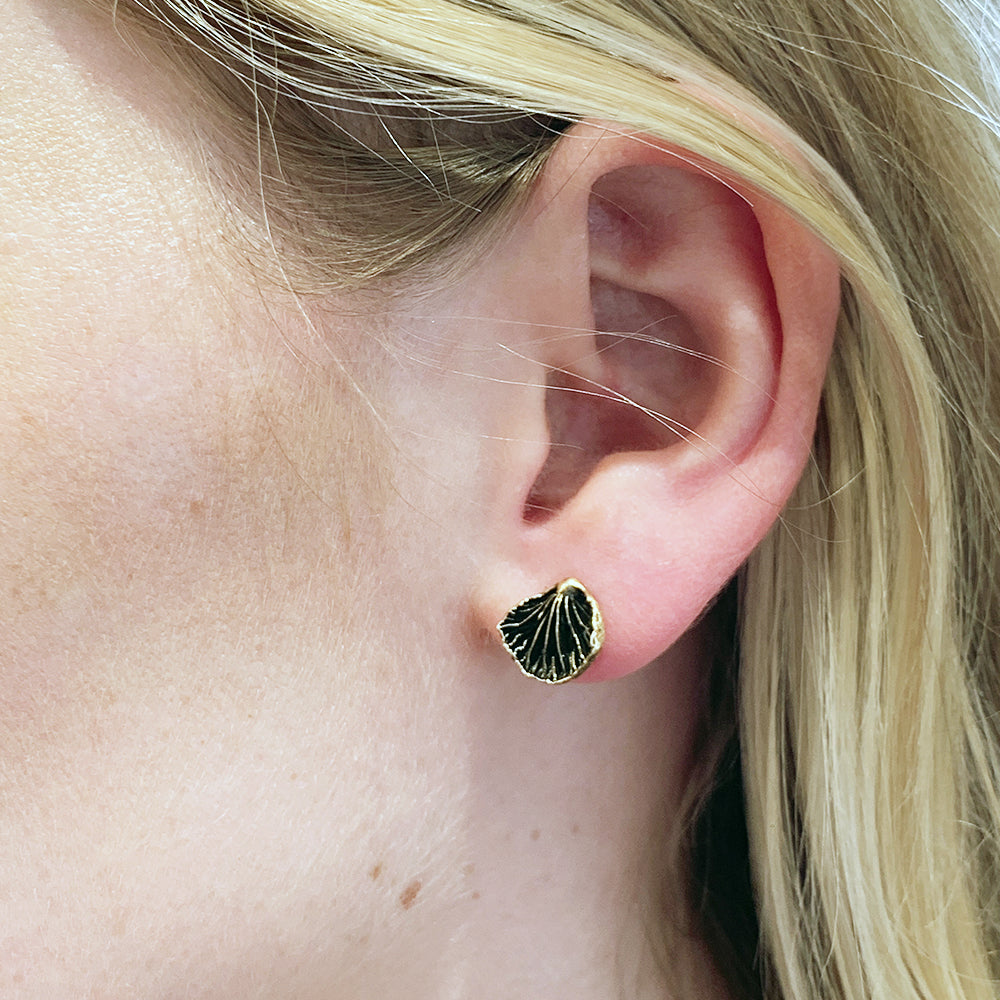 Yellow Gold Stud Earrings - "Large Oyster Mushrooms"