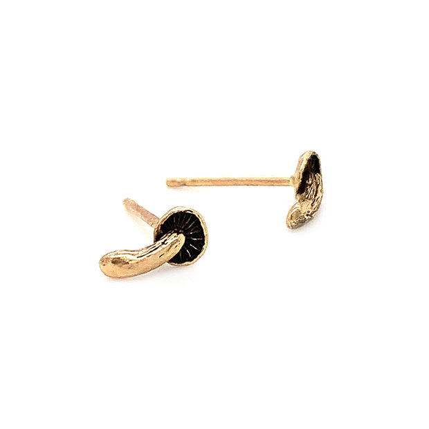 14K Yellow Gold Stud Earrings - "Tiny Mushrooms"