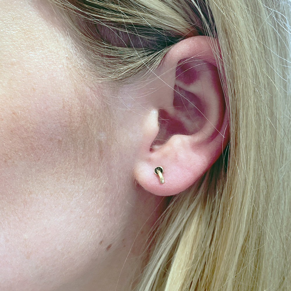 14K Yellow Gold Stud Earrings - "Tiny Mushrooms"