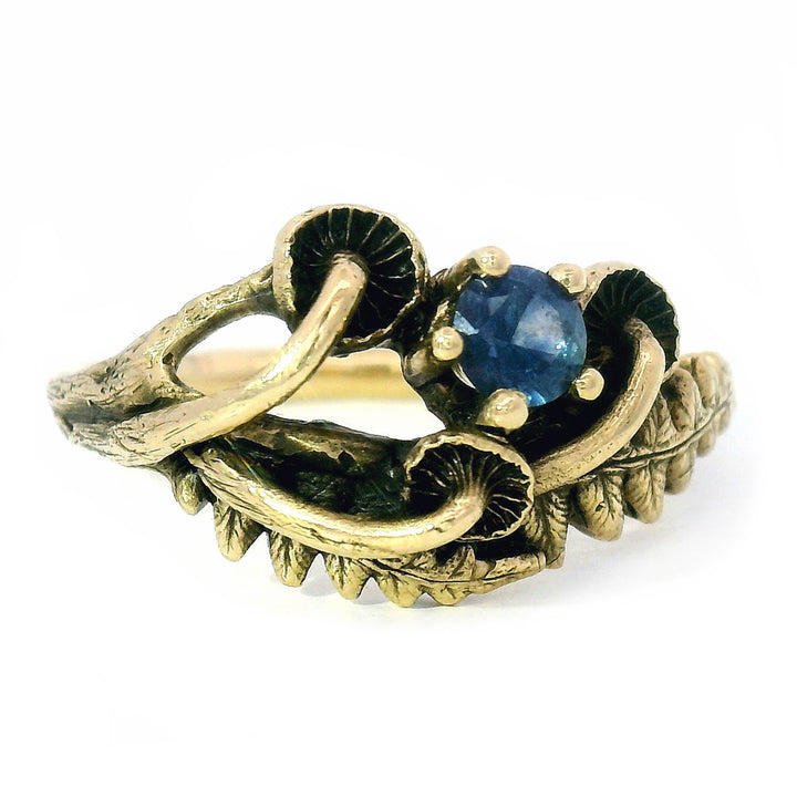 Blue Montana Sapphire & Yellow Gold Mushroom Ring - "Sisters"