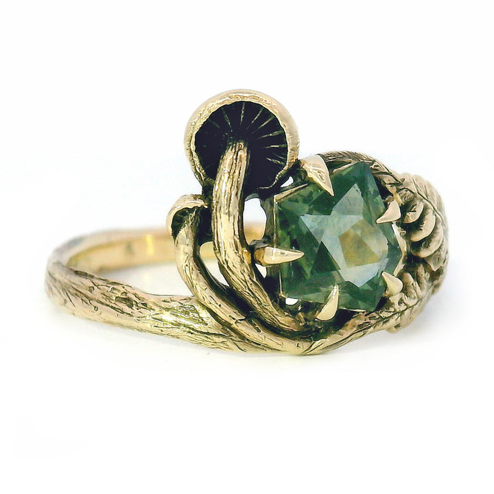 Geo-Cut Montana Sapphire Mushroom & Fern Ring - "Seaview"