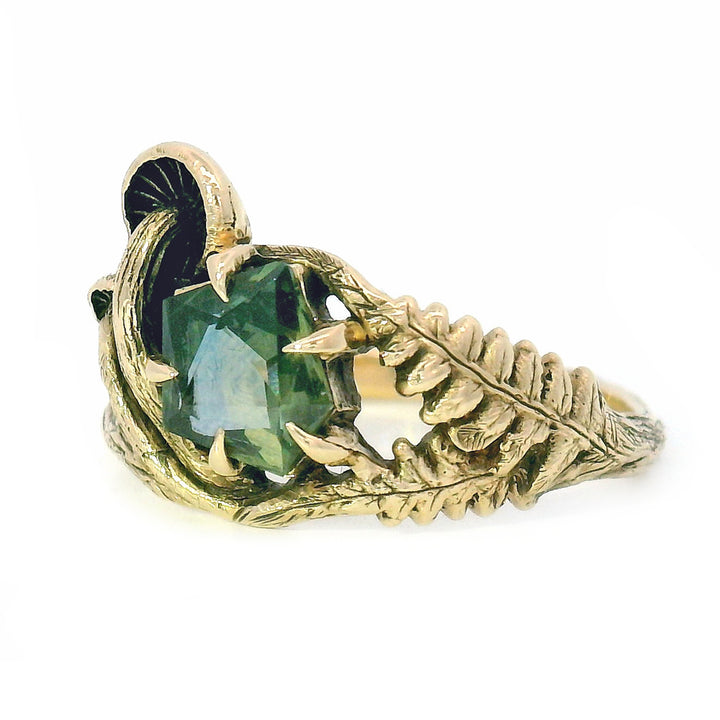 Geo-Cut Montana Sapphire Mushroom & Fern Ring - "Seaview"