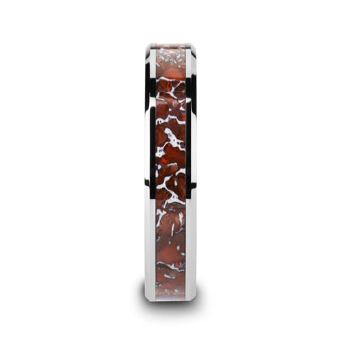 Tungsten and Red Dinosaur Bone Ring - "Jurassic"