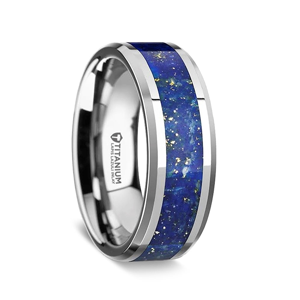 Titanium Band with Blue Lapis Inlay - "Malone"