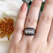 Diamond Halo & Black Enamel Ring - "Rock Candy Dahlia"