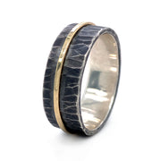Hammered, Sterling Silver & Yellow Gold Band