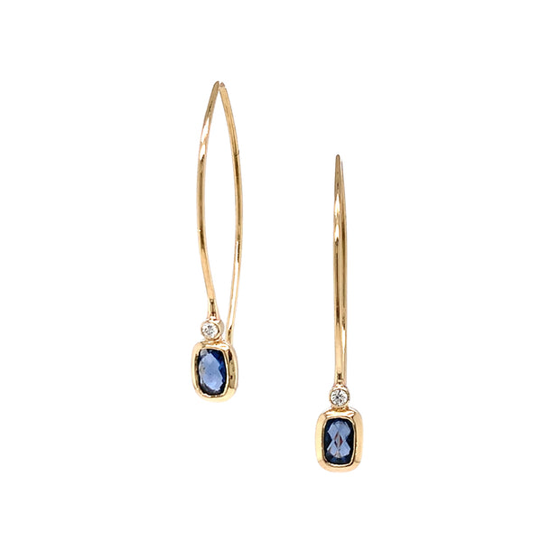 One-of-a-Kind Montana Sapphire & Diamond Yellow Gold Earrings - "Piercing Blue Comet"