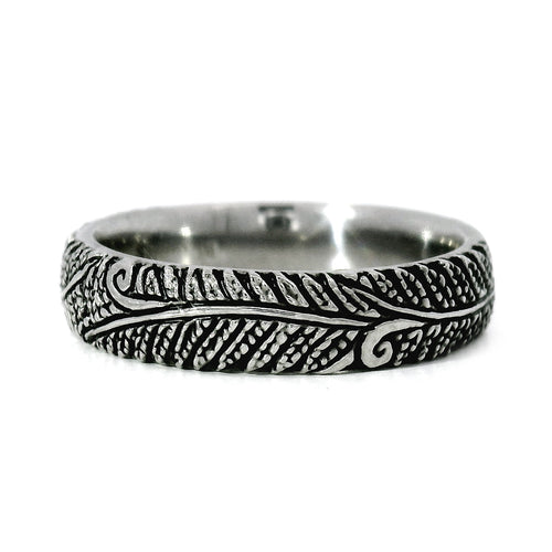 Stainless Steel Wedding Band - "Narrow Fern"