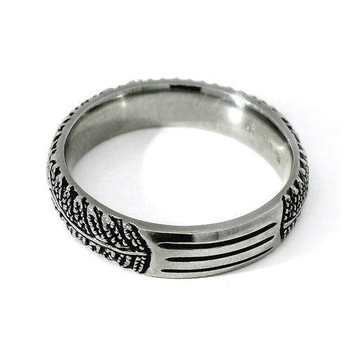 Stainless Steel Wedding Band - "Narrow Fern"
