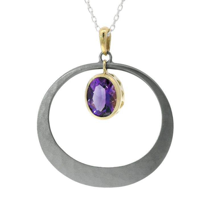 Montana Amethyst, Sterling Silver & Yellow Gold Necklace - "Petite Oval"