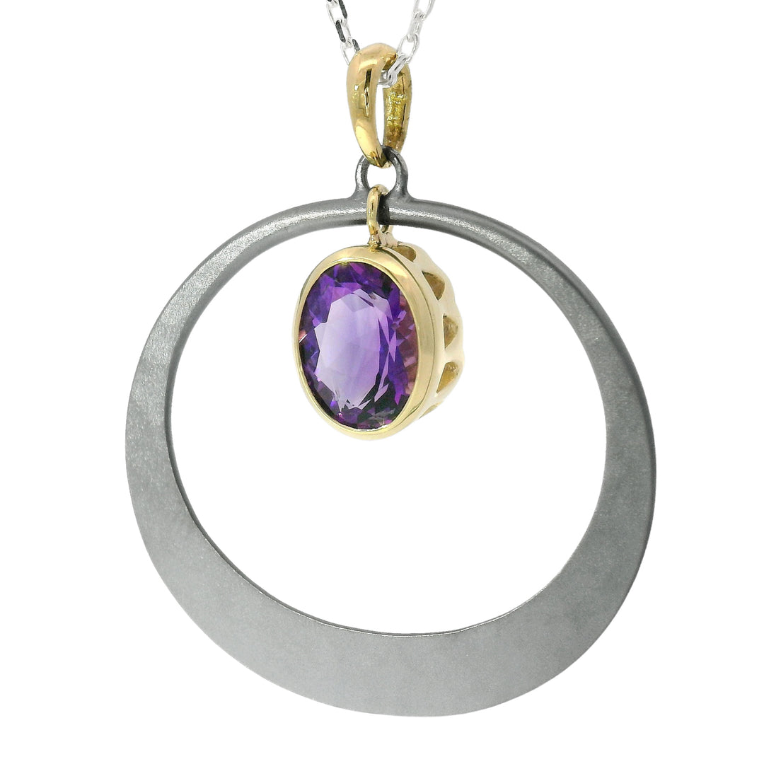 Montana Amethyst, Sterling Silver & Yellow Gold Necklace - "Petite Oval"