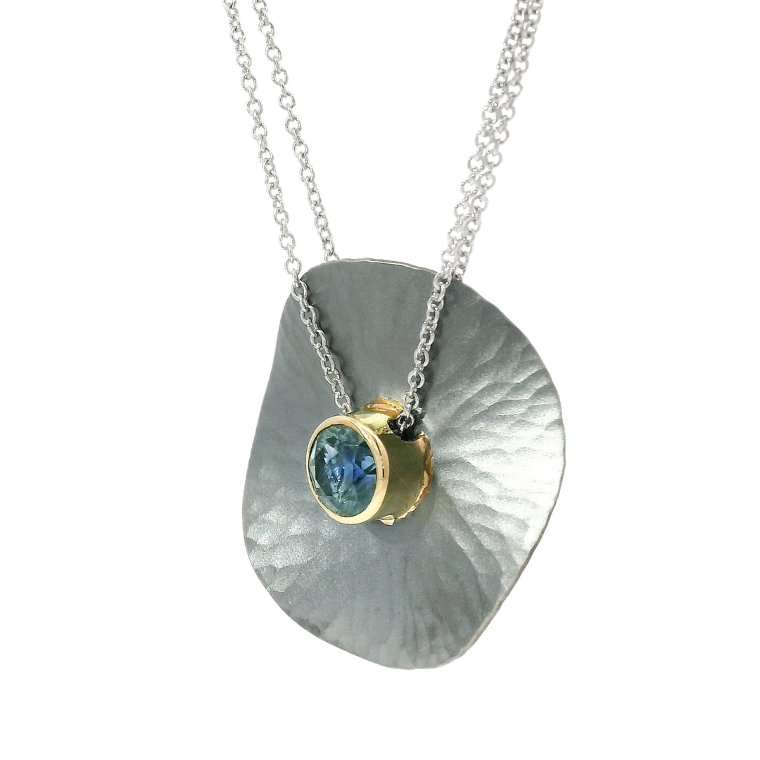 Montana Sapphire, Sterling Silver, and Gold Pendant Necklace