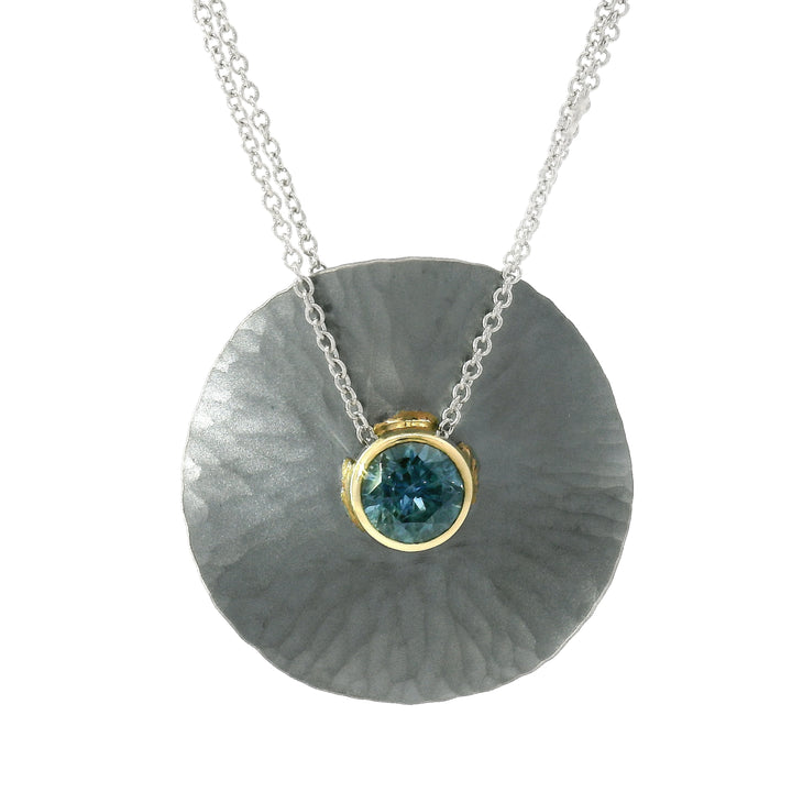Montana Sapphire, Sterling Silver & Yellow Gold Necklace - "Oasis"
