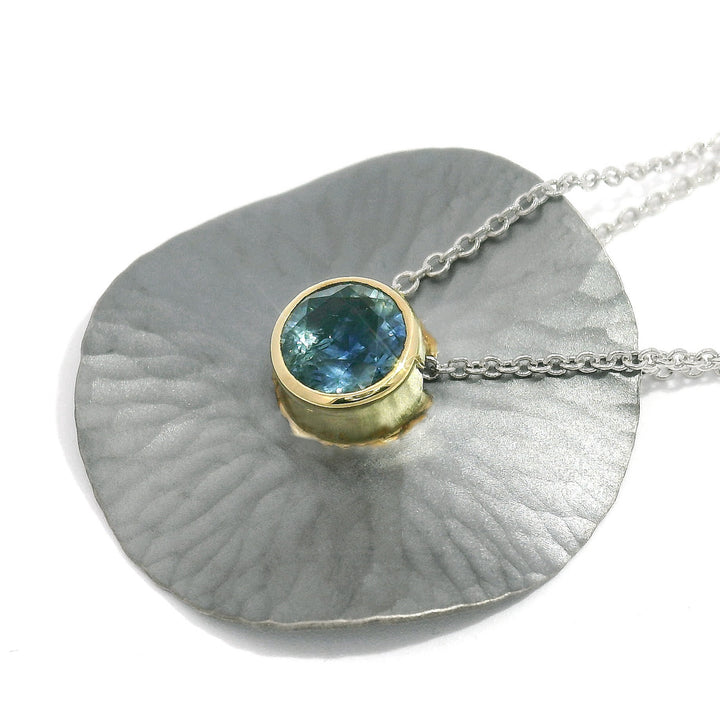 Montana Sapphire, Sterling Silver & Yellow Gold Necklace - "Oasis"