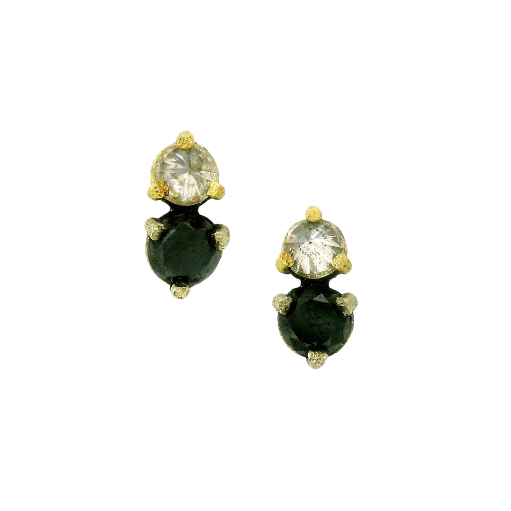Black & Inverted White Diamond Stud Earrings – “Nightpoint”