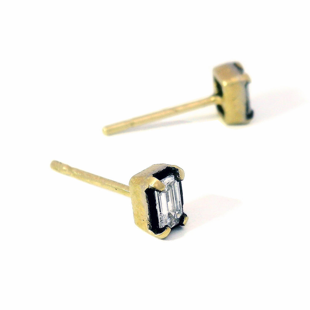 Emerald-Cut Diamond & Gold Stud Earrings – “Afterimage”