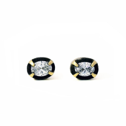 Blackened Gold Oval Diamond Studs – “Night Aperture”