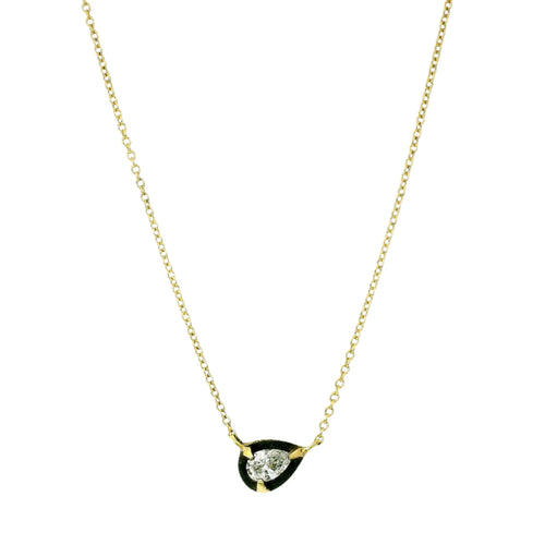 Pear Shaped Diamond & Gold Halo Necklace - "Umbra"