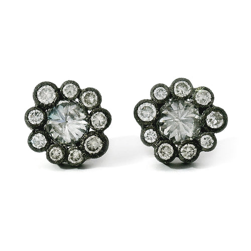 Inverted Diamond Halo Earrings -"Celestials"