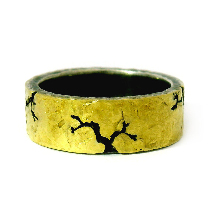 Yellow Gold & Oxidized Silver Men's Band - "Root Fissure"