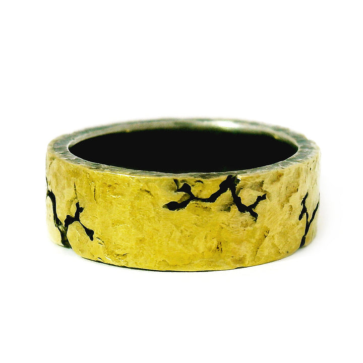 Yellow Gold & Oxidized Silver Men's Band - "Root Fissure"