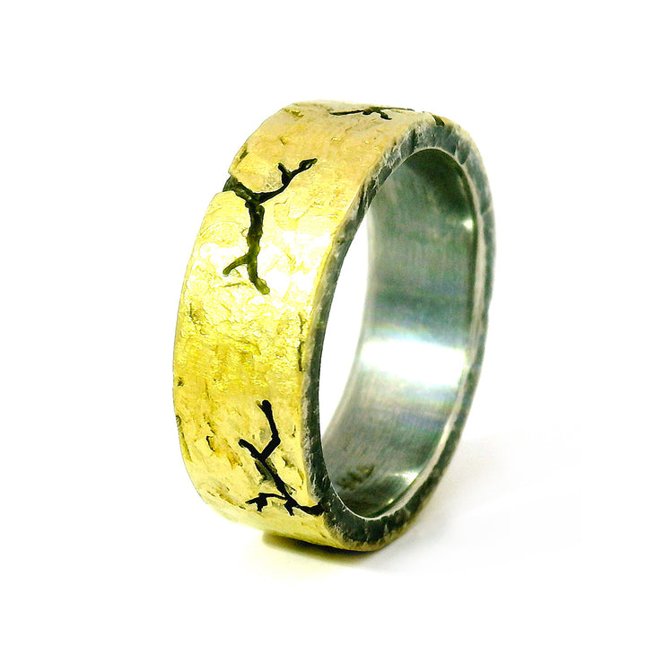 Yellow Gold & Oxidized Silver Men's Band - "Root Fissure"