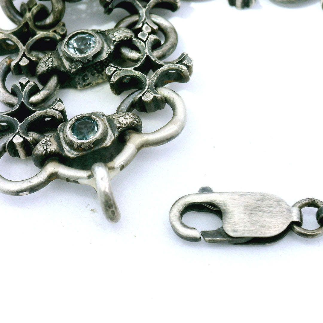 Blue Topaz & Sterling Silver Link Bracelet - "Aquitaine"