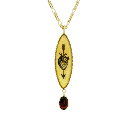 Gold Vermeil Garnet Pendant Necklace - "Bleeding Heart"