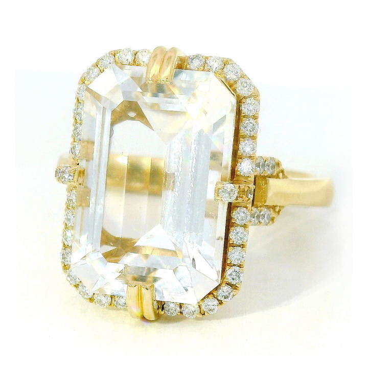 Rock Crystal & Diamond Yellow Gold Ring - "Gossip"