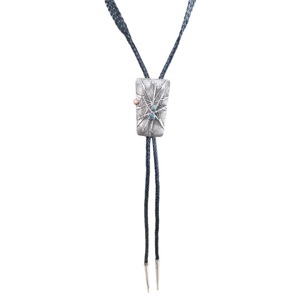 Fidel Bahe Sterling Silver, Turquoise, and Spiny Oyster Bolo on Braided Leather [105]