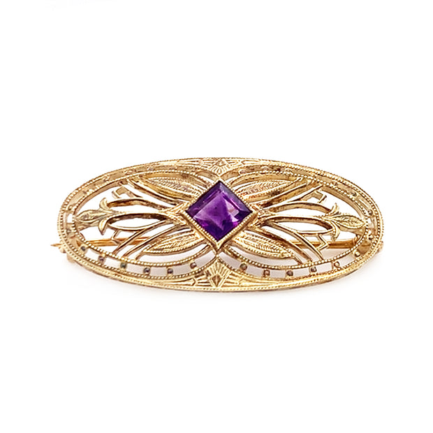 Amethyst & Yellow Gold Pin