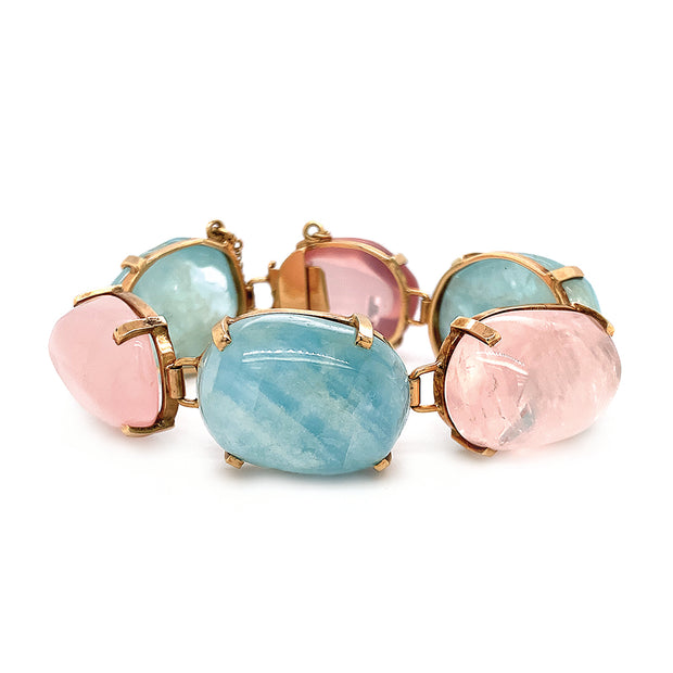 Estate Rose and Blue Quartz Bracelet - "Cotton Candy"