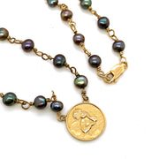 Upcycled Handmade Beaded Pearl Necklace - "Cherub Medallion"